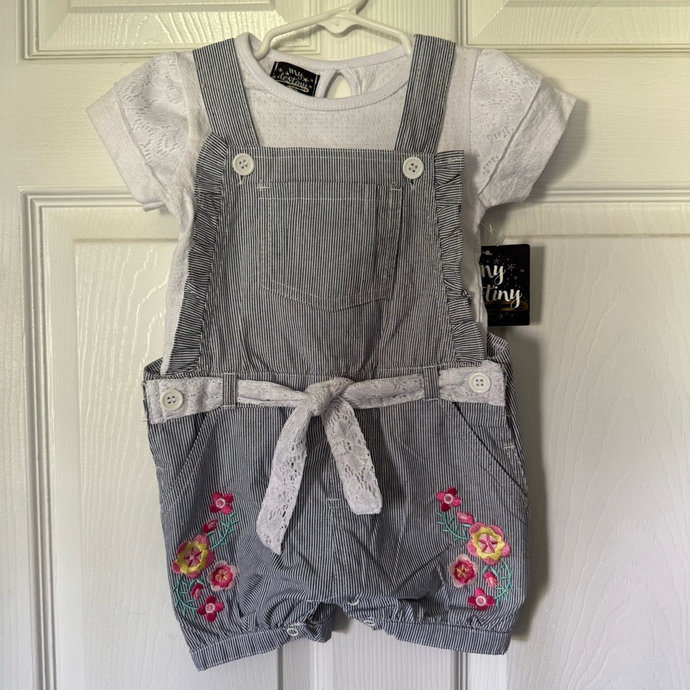 My destiny Toddler Girl NWT Overalls with Floral Embroidery Size 18 Months